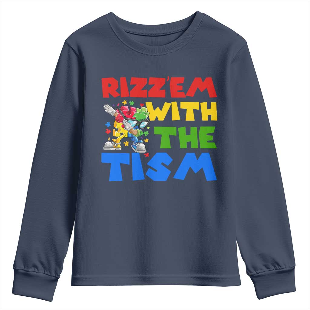 Funny Rizz Em With The Tism Youth Sweatshirt Autism Support Dabbing Puzzle