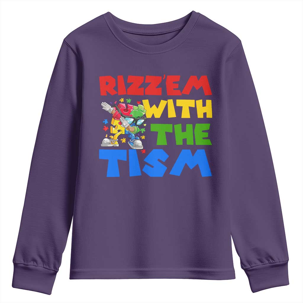 Funny Rizz Em With The Tism Youth Sweatshirt Autism Support Dabbing Puzzle