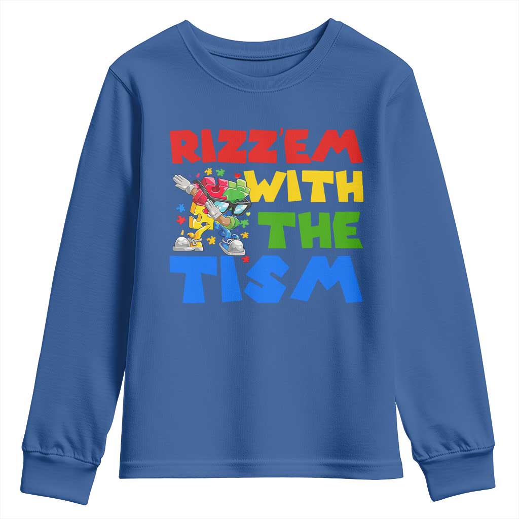 Funny Rizz Em With The Tism Youth Sweatshirt Autism Support Dabbing Puzzle