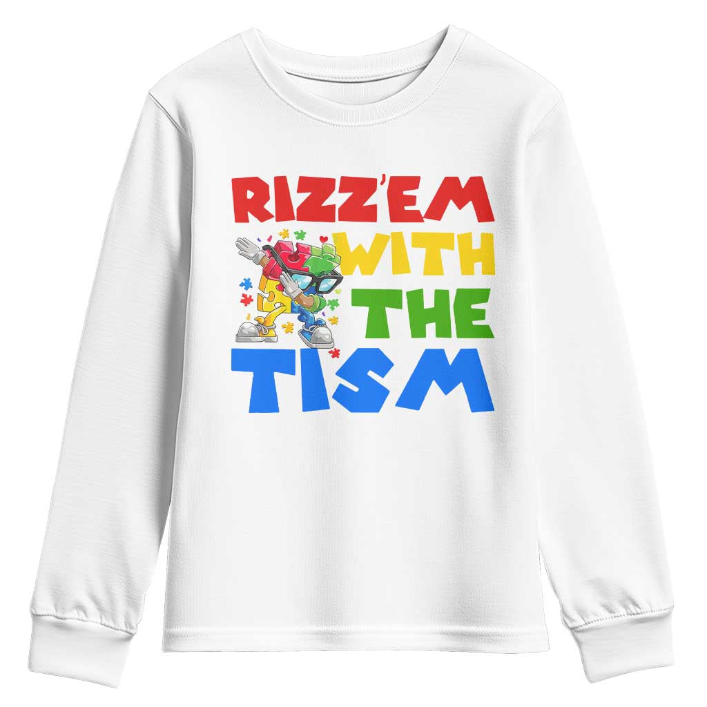 Funny Rizz Em With The Tism Youth Sweatshirt Autism Support Dabbing Puzzle