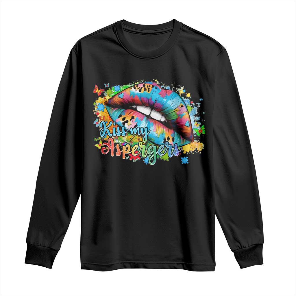 Funny Kiss My Aspergers Long Sleeve Shirt Asperger Syndrome Autism Support