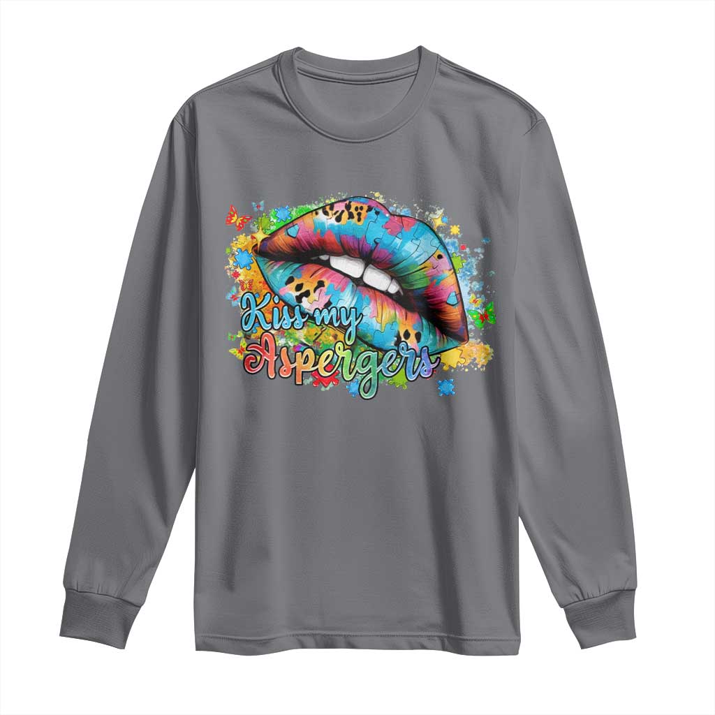 Funny Kiss My Aspergers Long Sleeve Shirt Asperger Syndrome Autism Support