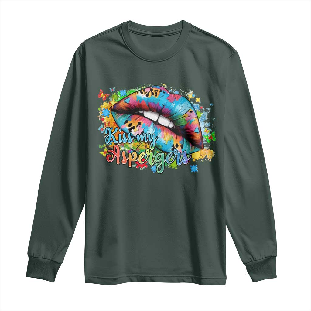 Funny Kiss My Aspergers Long Sleeve Shirt Asperger Syndrome Autism Support