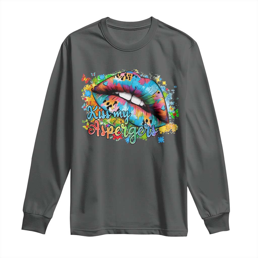 Funny Kiss My Aspergers Long Sleeve Shirt Asperger Syndrome Autism Support