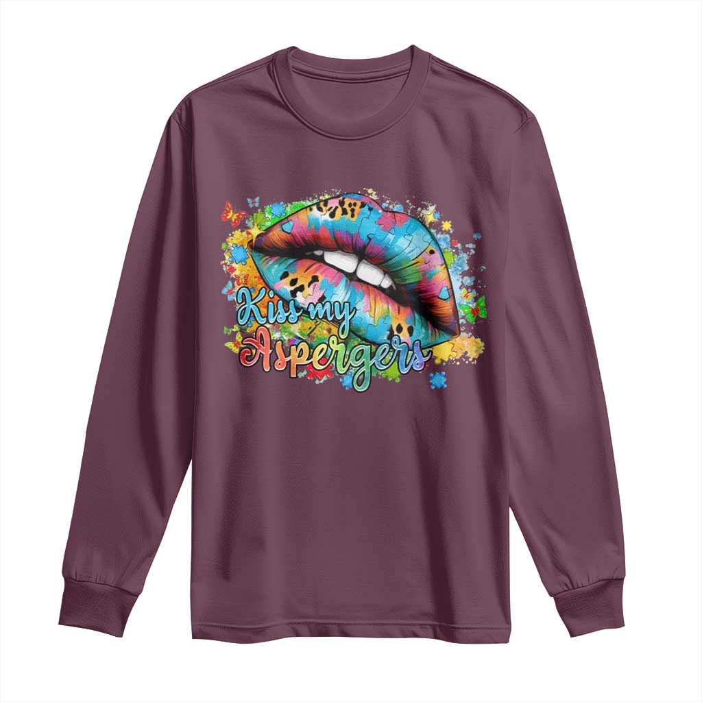 Funny Kiss My Aspergers Long Sleeve Shirt Asperger Syndrome Autism Support