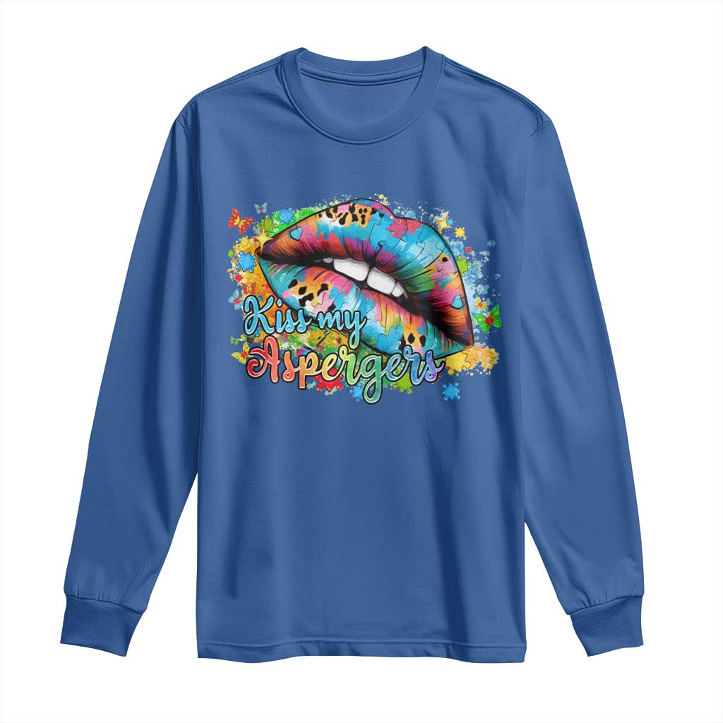 Funny Kiss My Aspergers Long Sleeve Shirt Asperger Syndrome Autism Support
