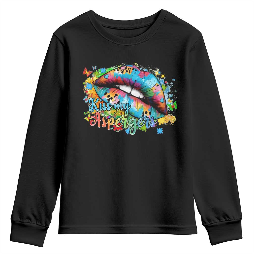 Funny Kiss My Aspergers Youth Sweatshirt Asperger Syndrome Autism Support