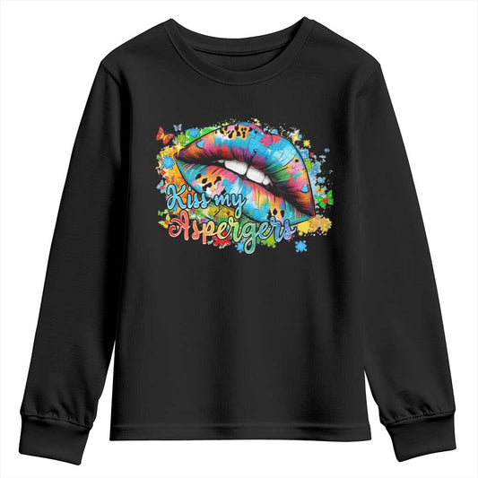Funny Kiss My Aspergers Youth Sweatshirt Asperger Syndrome Autism Support