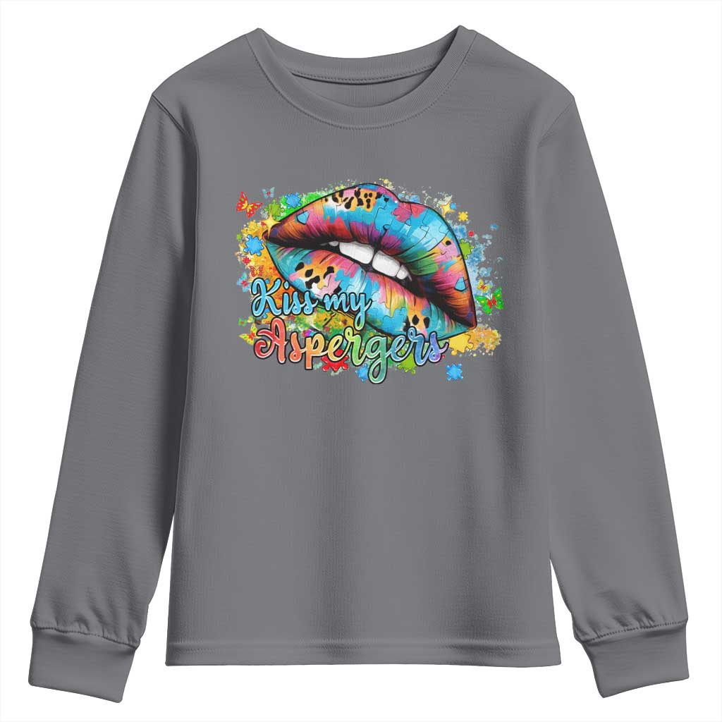 Funny Kiss My Aspergers Youth Sweatshirt Asperger Syndrome Autism Support