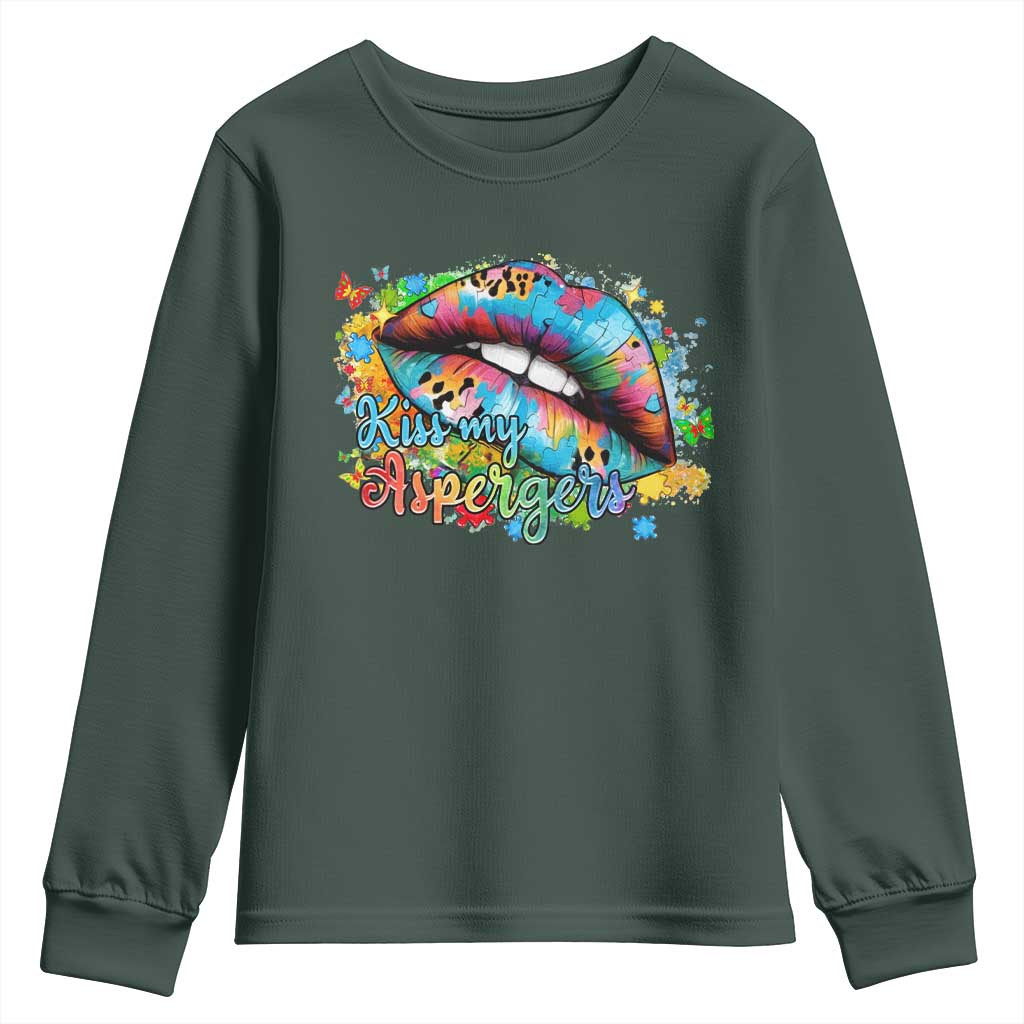 Funny Kiss My Aspergers Youth Sweatshirt Asperger Syndrome Autism Support