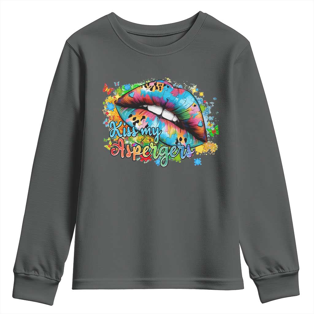 Funny Kiss My Aspergers Youth Sweatshirt Asperger Syndrome Autism Support