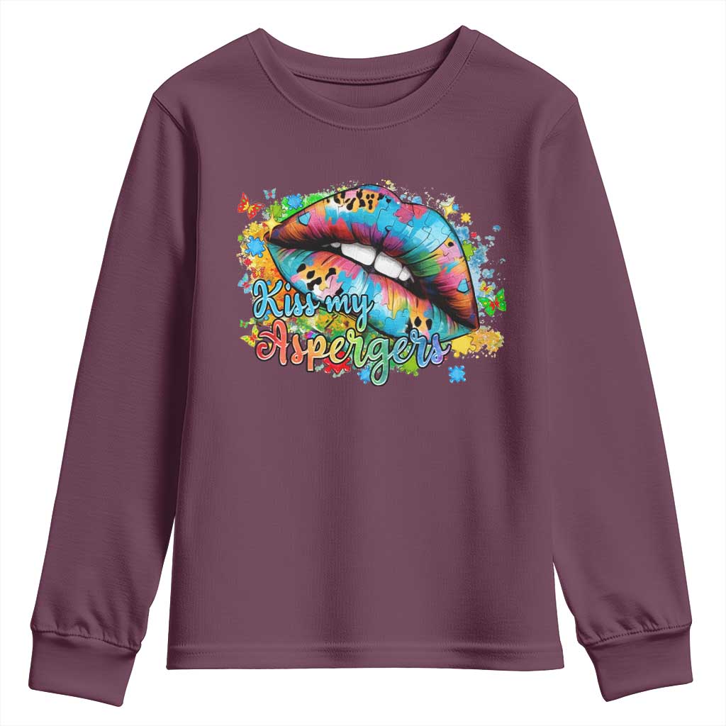 Funny Kiss My Aspergers Youth Sweatshirt Asperger Syndrome Autism Support