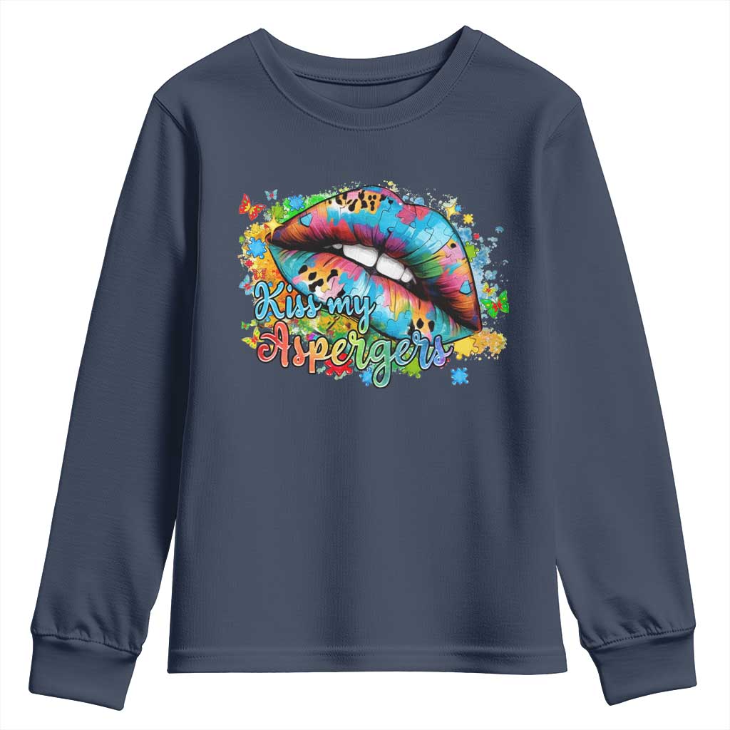 Funny Kiss My Aspergers Youth Sweatshirt Asperger Syndrome Autism Support