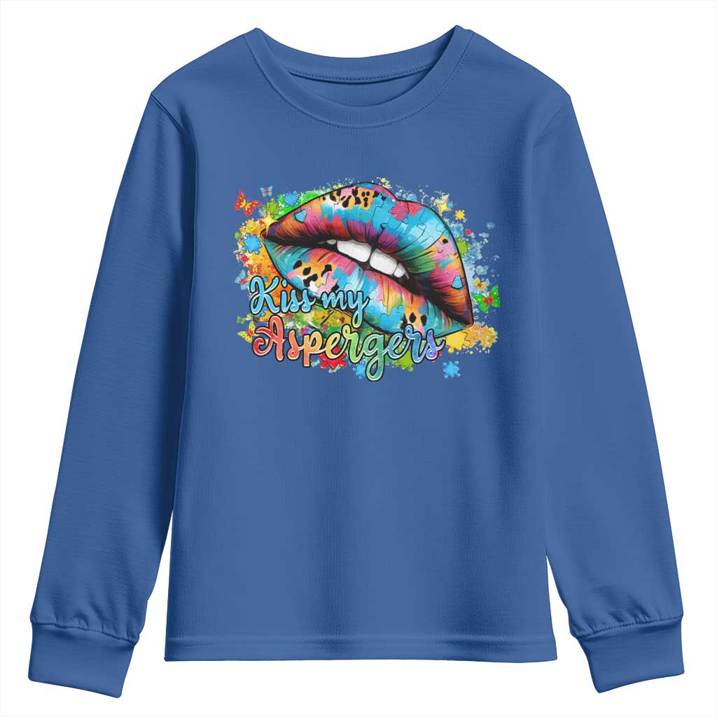 Funny Kiss My Aspergers Youth Sweatshirt Asperger Syndrome Autism Support