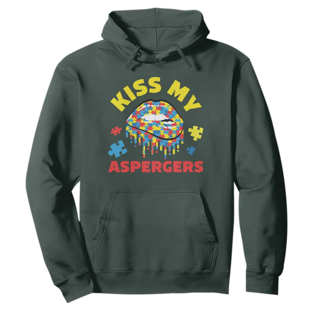 Funny Kiss My Aspergers Hoodie Asperger Syndrome Autism Support Puzzle Lips