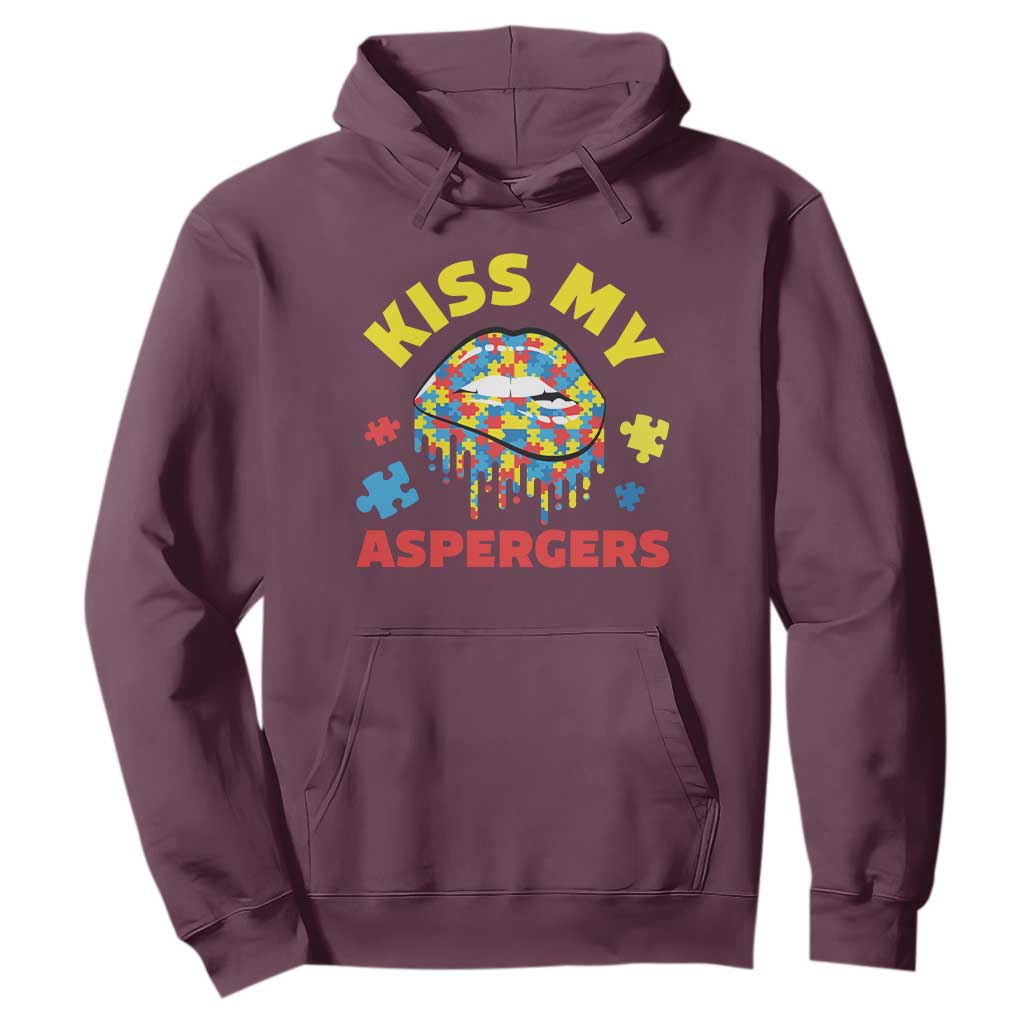 Funny Kiss My Aspergers Hoodie Asperger Syndrome Autism Support Puzzle Lips