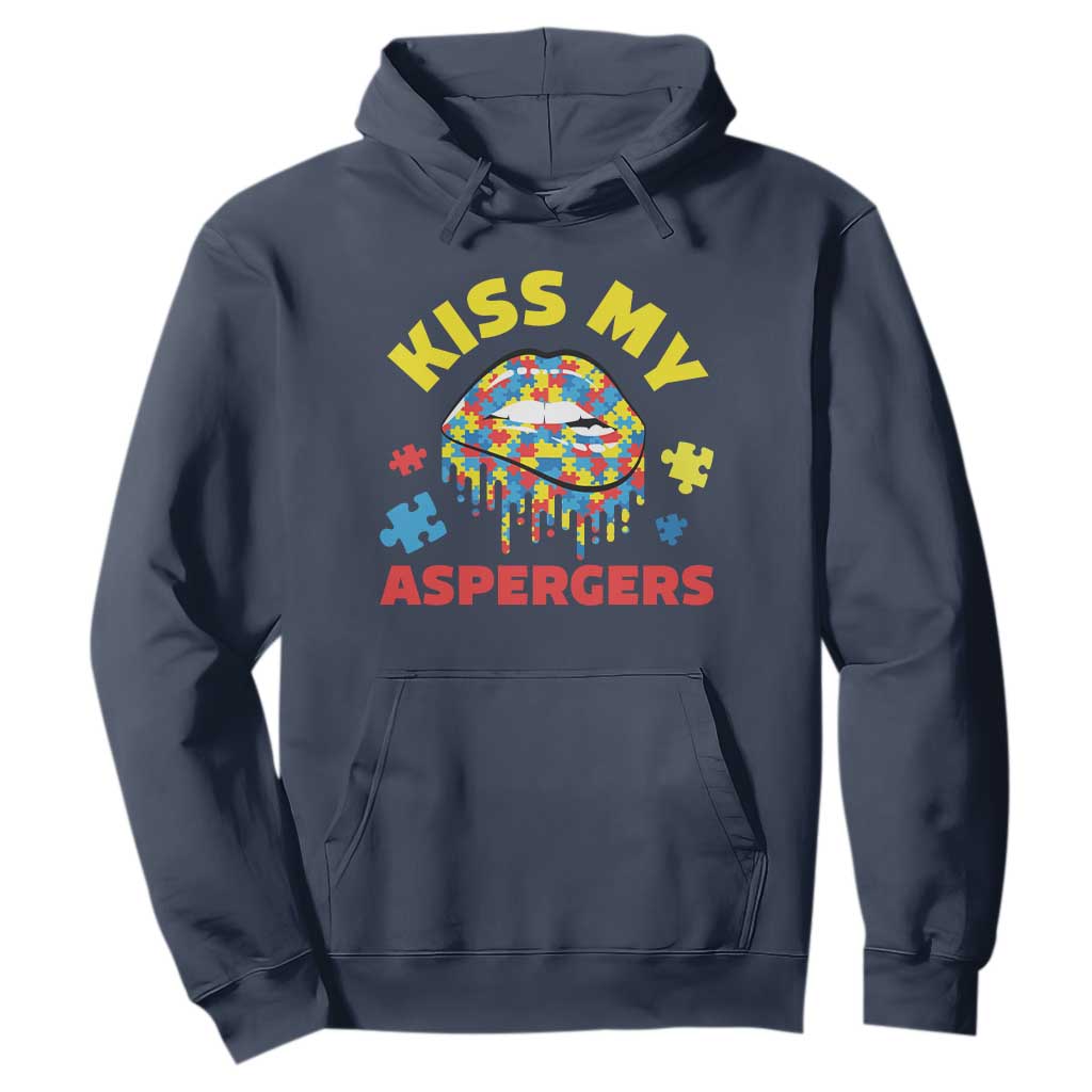 Funny Kiss My Aspergers Hoodie Asperger Syndrome Autism Support Puzzle Lips