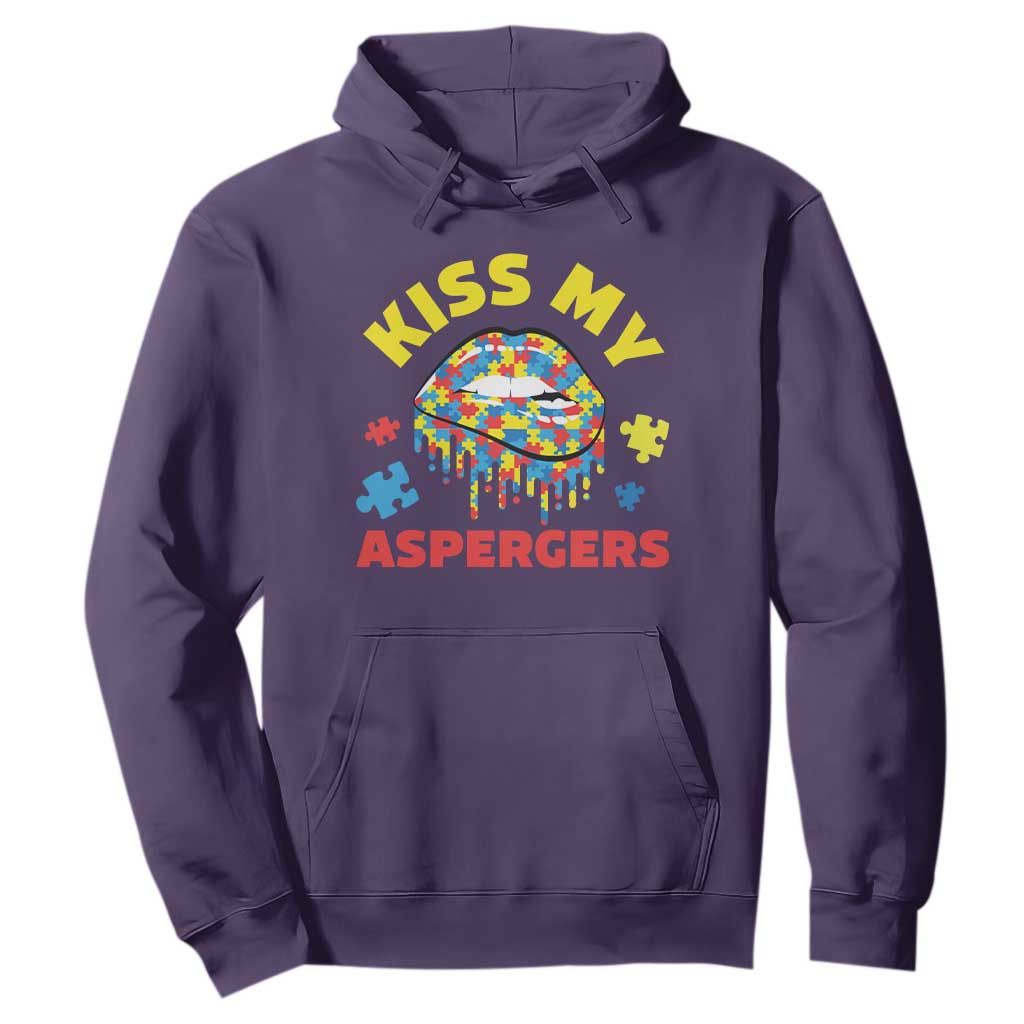 Funny Kiss My Aspergers Hoodie Asperger Syndrome Autism Support Puzzle Lips