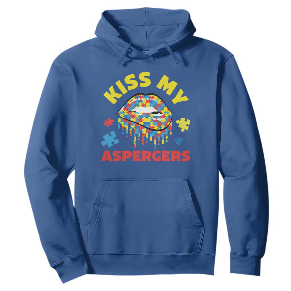 Funny Kiss My Aspergers Hoodie Asperger Syndrome Autism Support Puzzle Lips