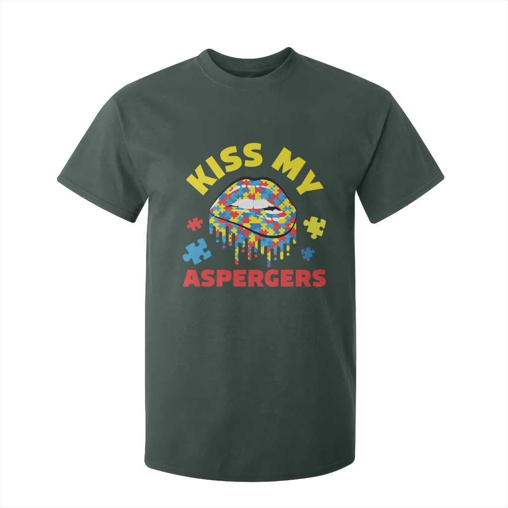 Funny Kiss My Aspergers T Shirt For Kid Asperger Syndrome Autism Support Puzzle Lips
