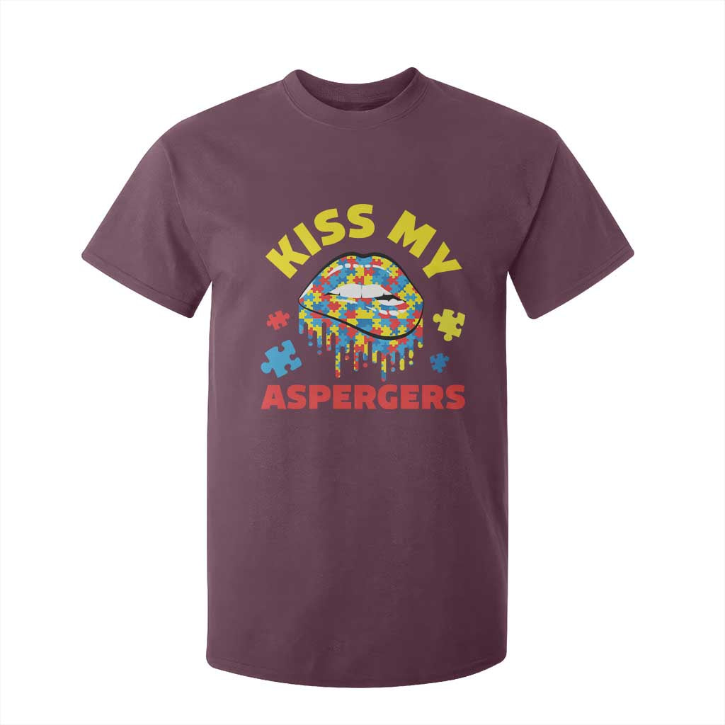 Funny Kiss My Aspergers T Shirt For Kid Asperger Syndrome Autism Support Puzzle Lips