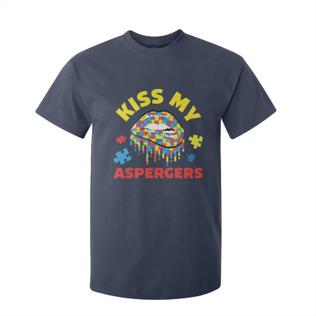Funny Kiss My Aspergers T Shirt For Kid Asperger Syndrome Autism Support Puzzle Lips