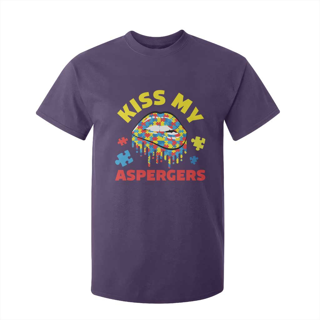 Funny Kiss My Aspergers T Shirt For Kid Asperger Syndrome Autism Support Puzzle Lips