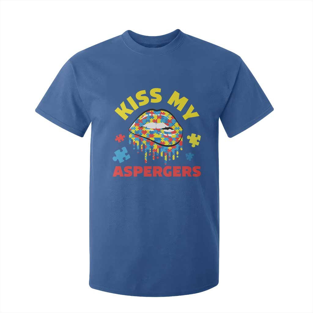 Funny Kiss My Aspergers T Shirt For Kid Asperger Syndrome Autism Support Puzzle Lips