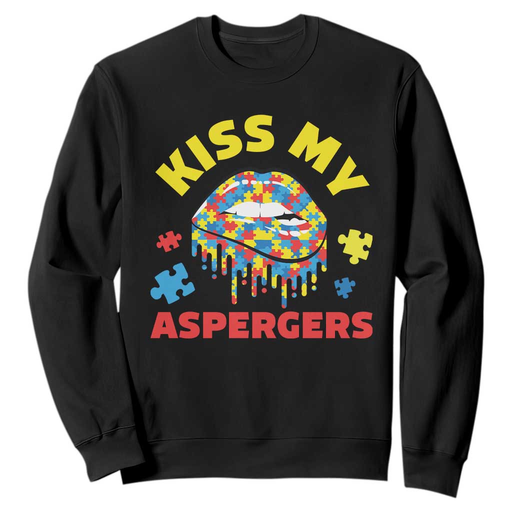 Funny Kiss My Aspergers Sweatshirt Asperger Syndrome Autism Support Puzzle Lips