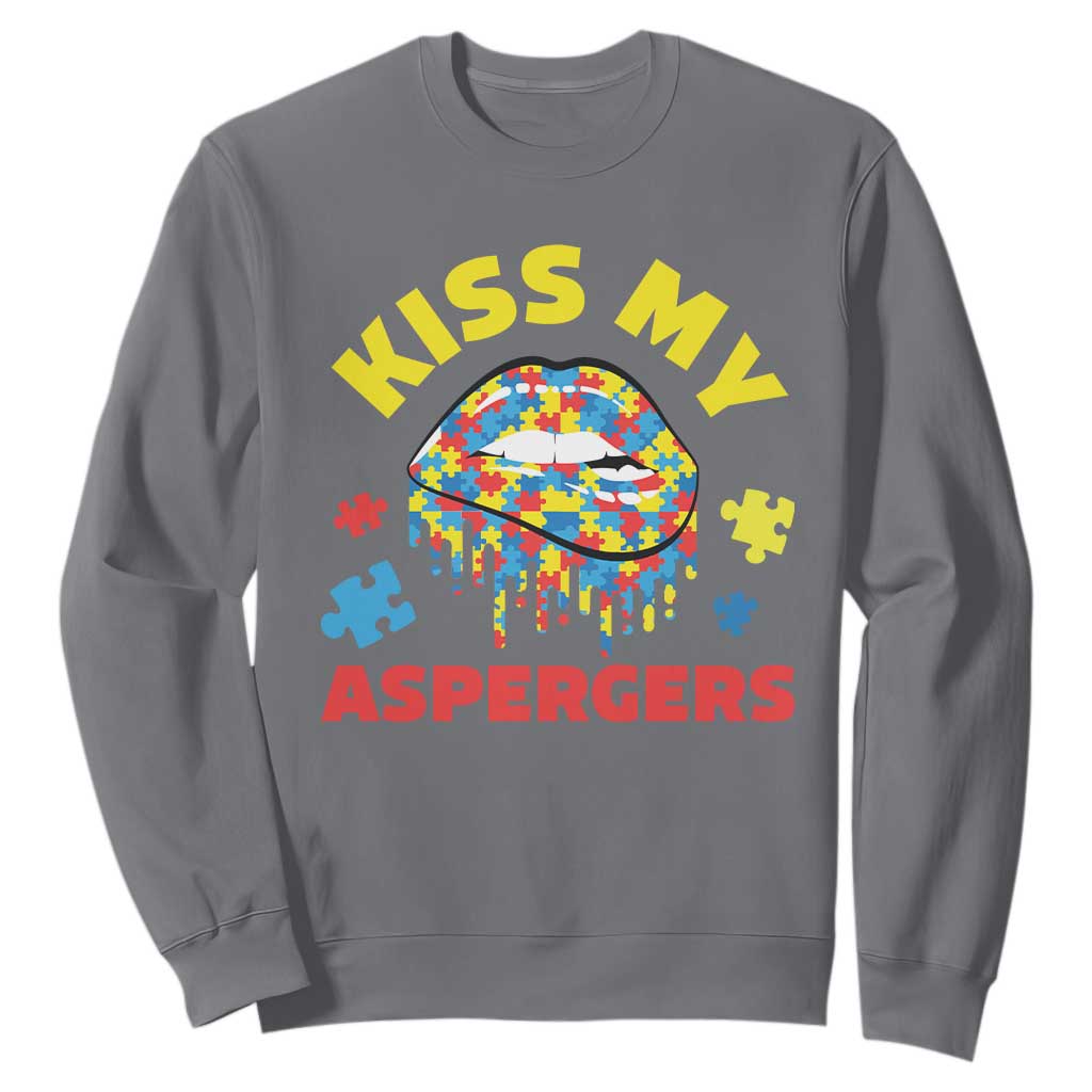 Funny Kiss My Aspergers Sweatshirt Asperger Syndrome Autism Support Puzzle Lips