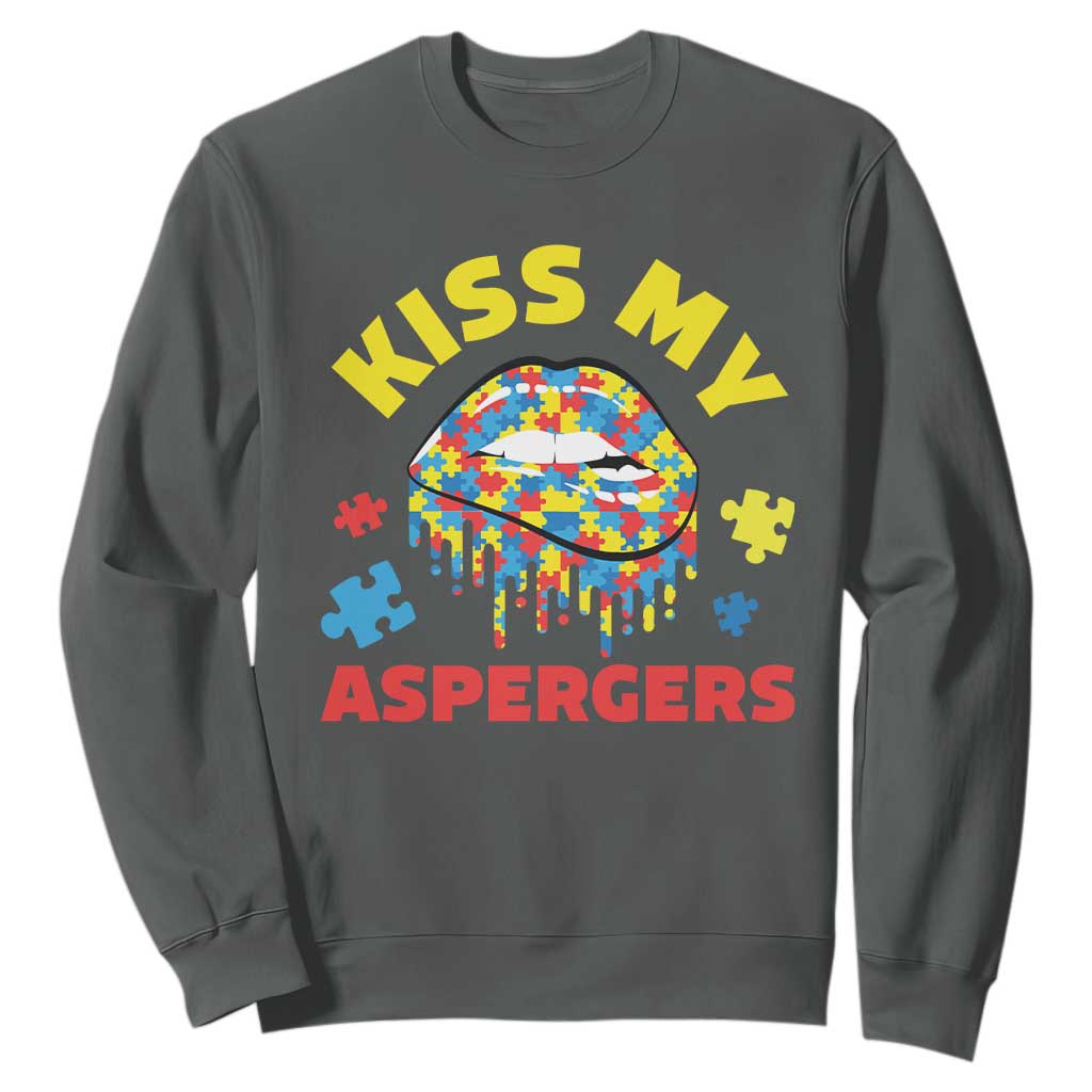 Funny Kiss My Aspergers Sweatshirt Asperger Syndrome Autism Support Puzzle Lips