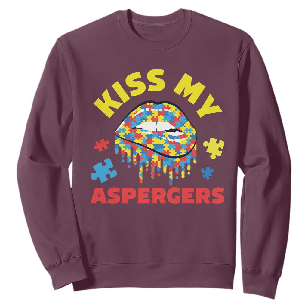 Funny Kiss My Aspergers Sweatshirt Asperger Syndrome Autism Support Puzzle Lips