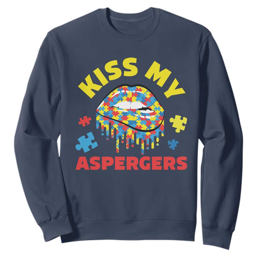 Funny Kiss My Aspergers Sweatshirt Asperger Syndrome Autism Support Puzzle Lips