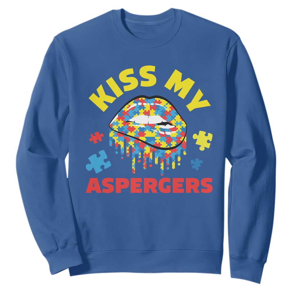 Funny Kiss My Aspergers Sweatshirt Asperger Syndrome Autism Support Puzzle Lips