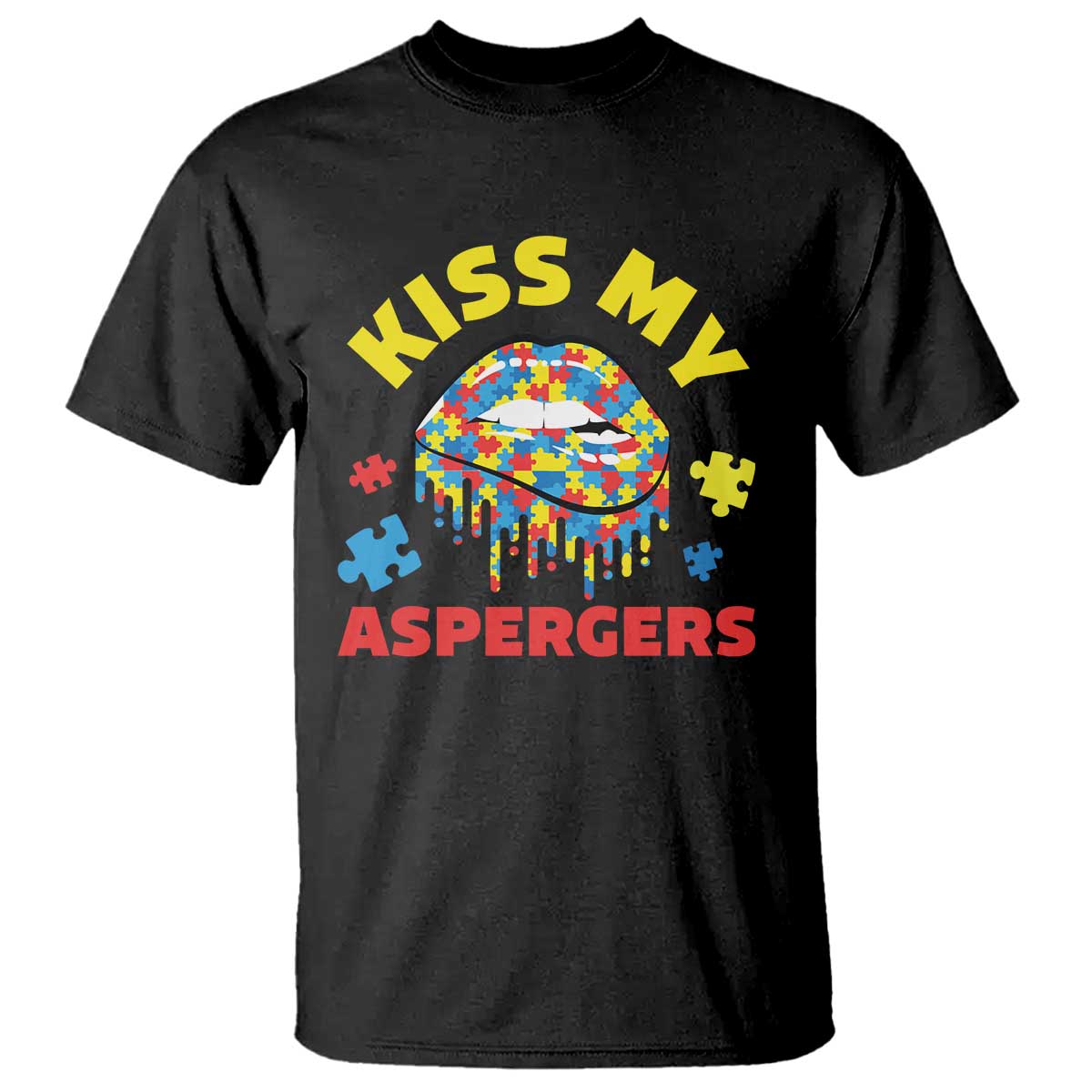 Funny Kiss My Aspergers T Shirt Asperger Syndrome Autism Support Puzzle Lips