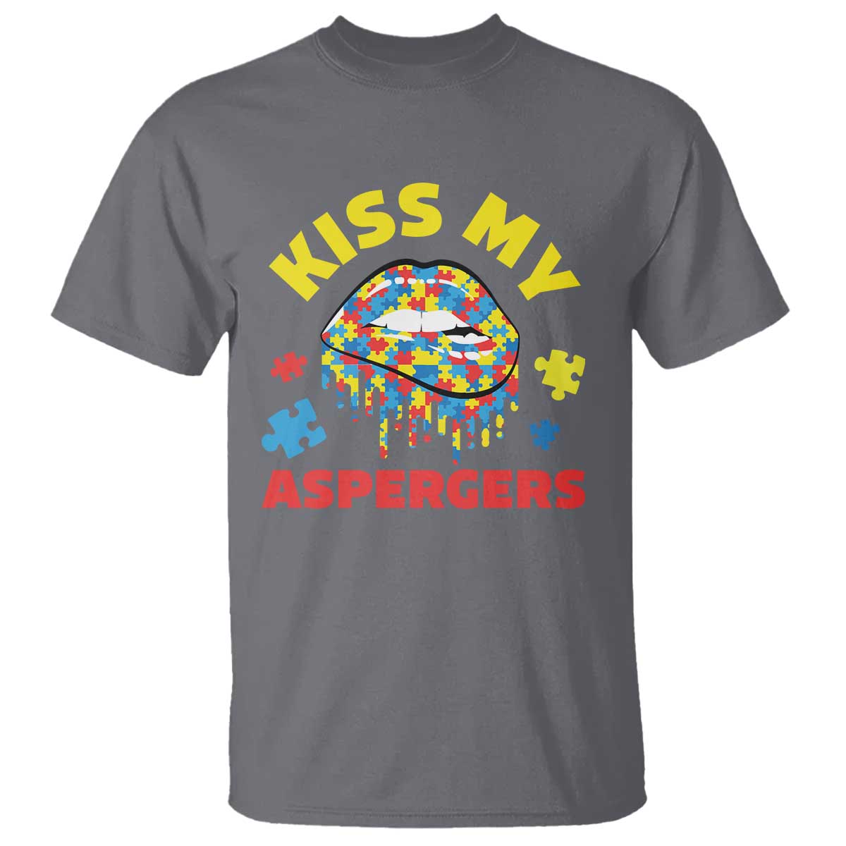 Funny Kiss My Aspergers T Shirt Asperger Syndrome Autism Support Puzzle Lips