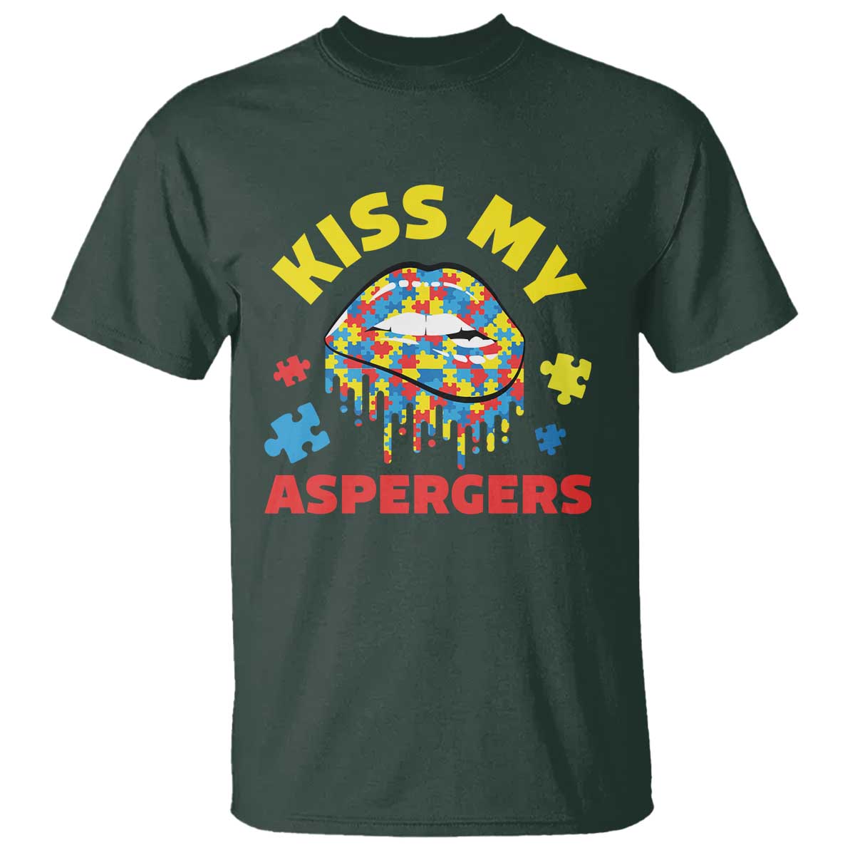 Funny Kiss My Aspergers T Shirt Asperger Syndrome Autism Support Puzzle Lips