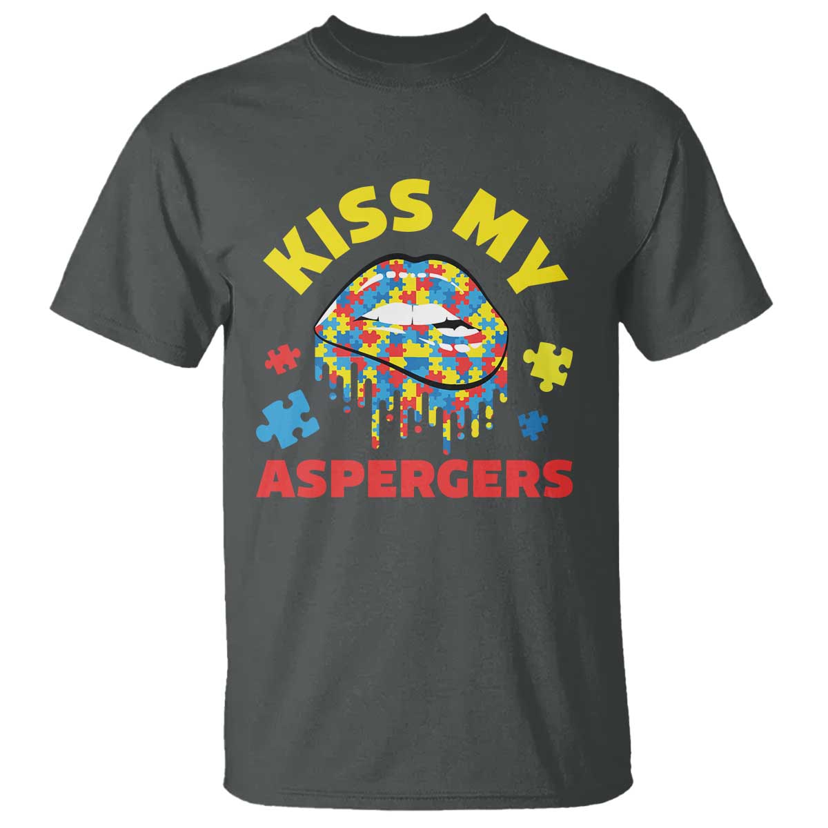 Funny Kiss My Aspergers T Shirt Asperger Syndrome Autism Support Puzzle Lips