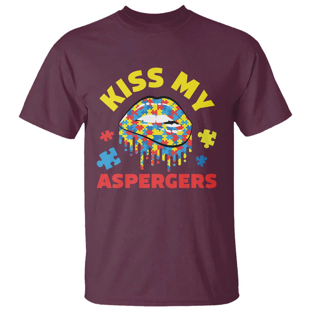 Funny Kiss My Aspergers T Shirt Asperger Syndrome Autism Support Puzzle Lips