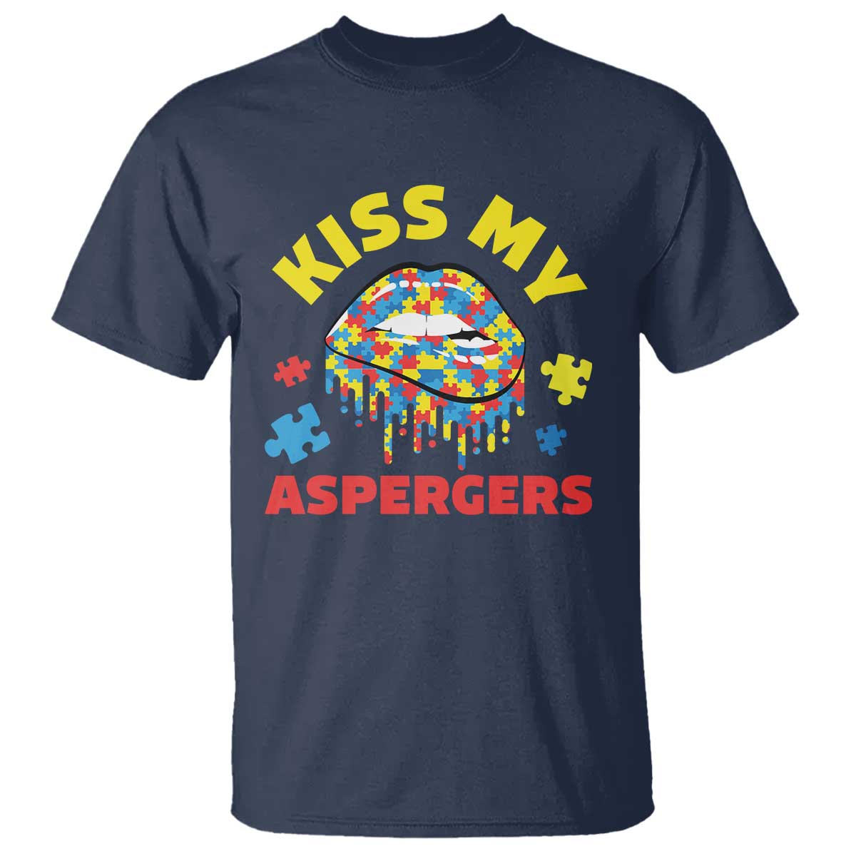 Funny Kiss My Aspergers T Shirt Asperger Syndrome Autism Support Puzzle Lips