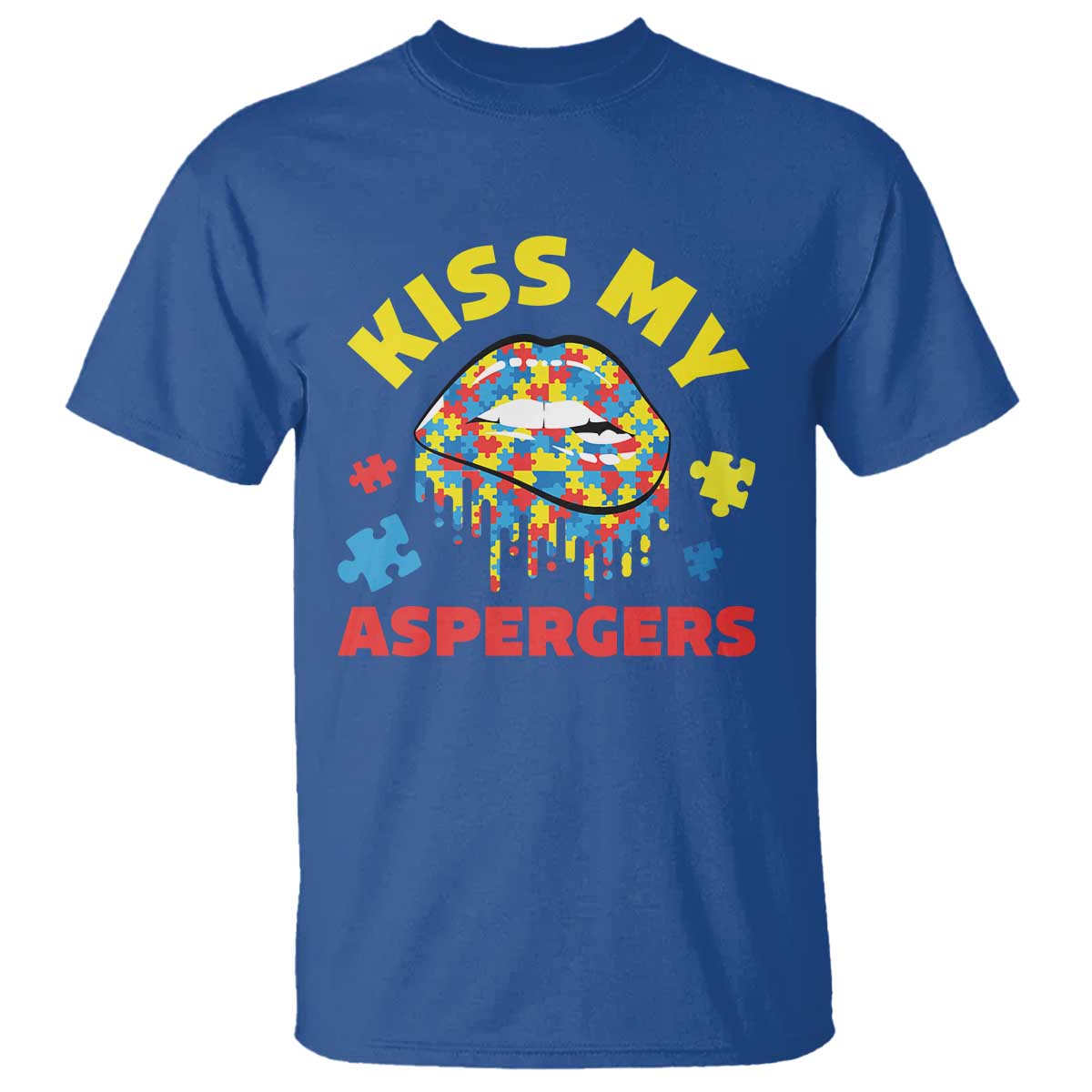 Funny Kiss My Aspergers T Shirt Asperger Syndrome Autism Support Puzzle Lips