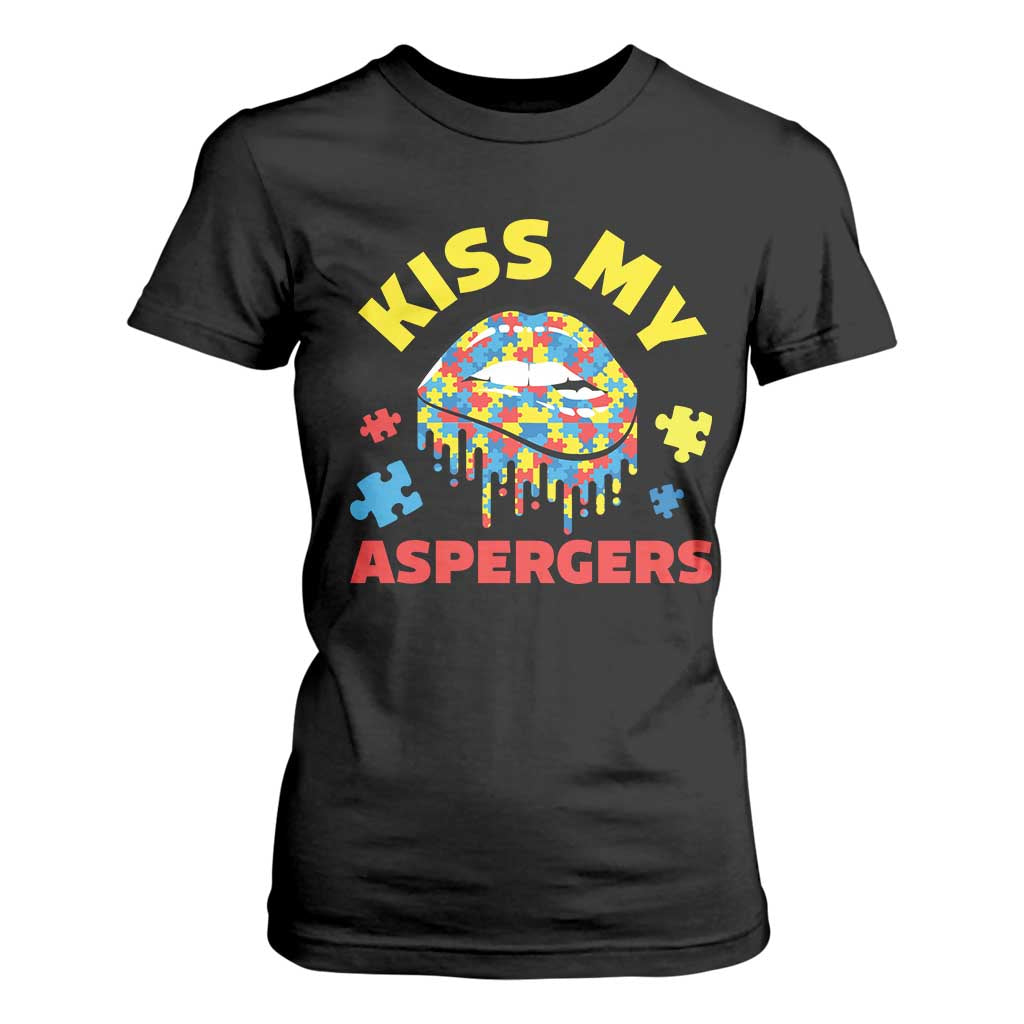 Funny Kiss My Aspergers T Shirt For Women Asperger Syndrome Autism Support Puzzle Lips
