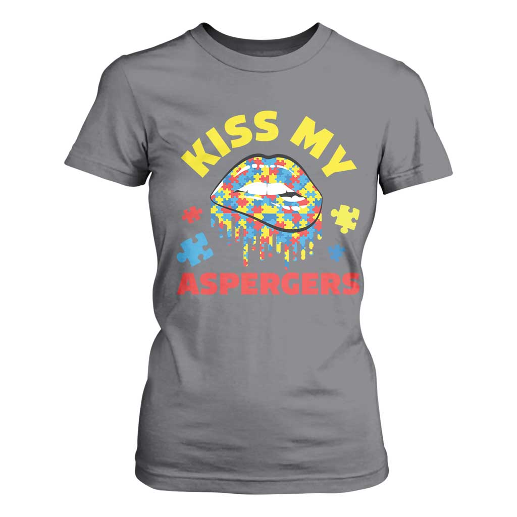 Funny Kiss My Aspergers T Shirt For Women Asperger Syndrome Autism Support Puzzle Lips