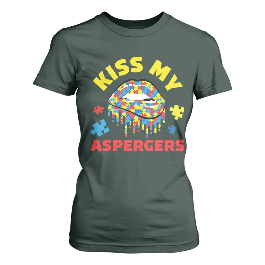 Funny Kiss My Aspergers T Shirt For Women Asperger Syndrome Autism Support Puzzle Lips