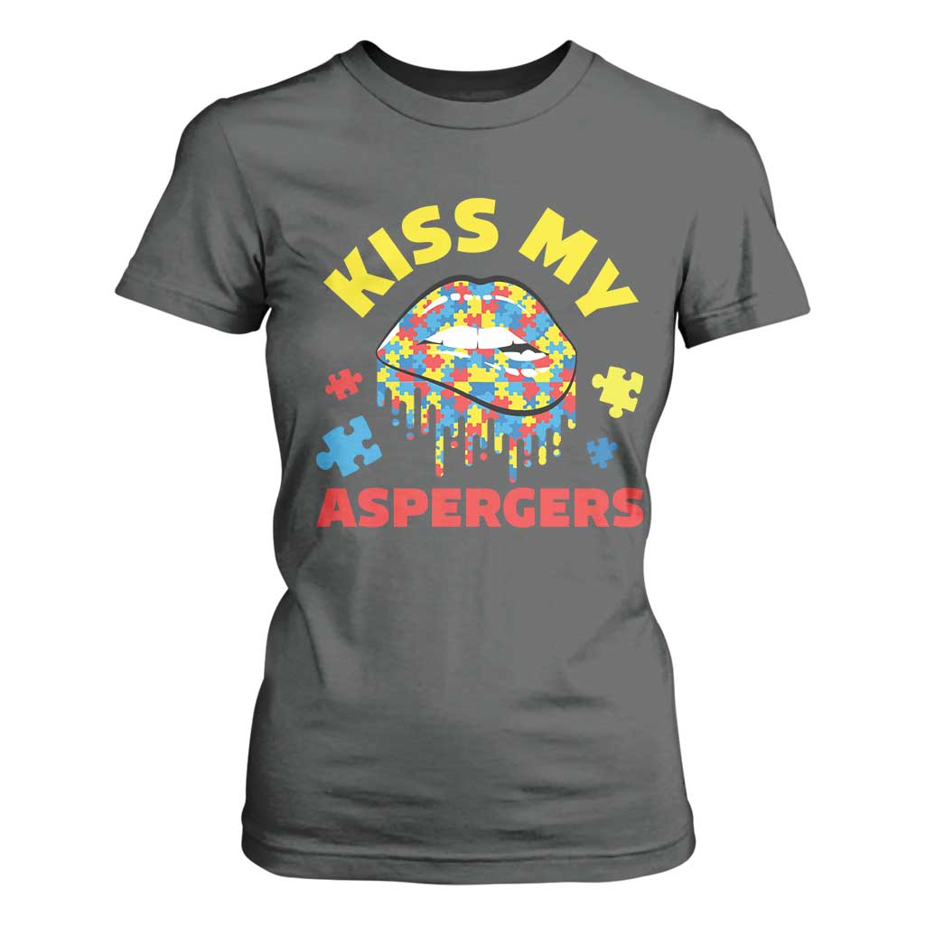 Funny Kiss My Aspergers T Shirt For Women Asperger Syndrome Autism Support Puzzle Lips