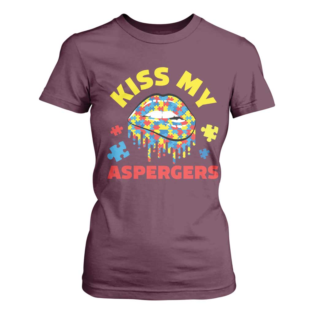 Funny Kiss My Aspergers T Shirt For Women Asperger Syndrome Autism Support Puzzle Lips
