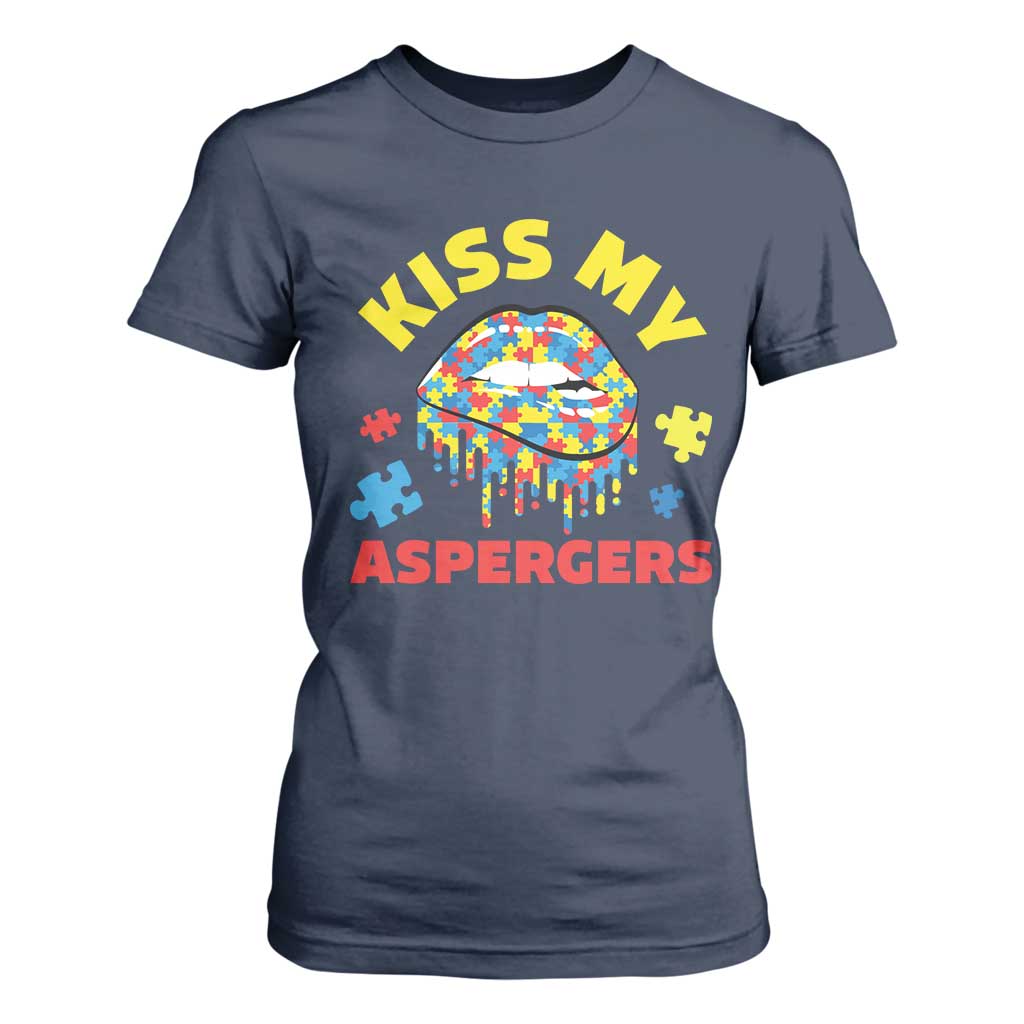 Funny Kiss My Aspergers T Shirt For Women Asperger Syndrome Autism Support Puzzle Lips
