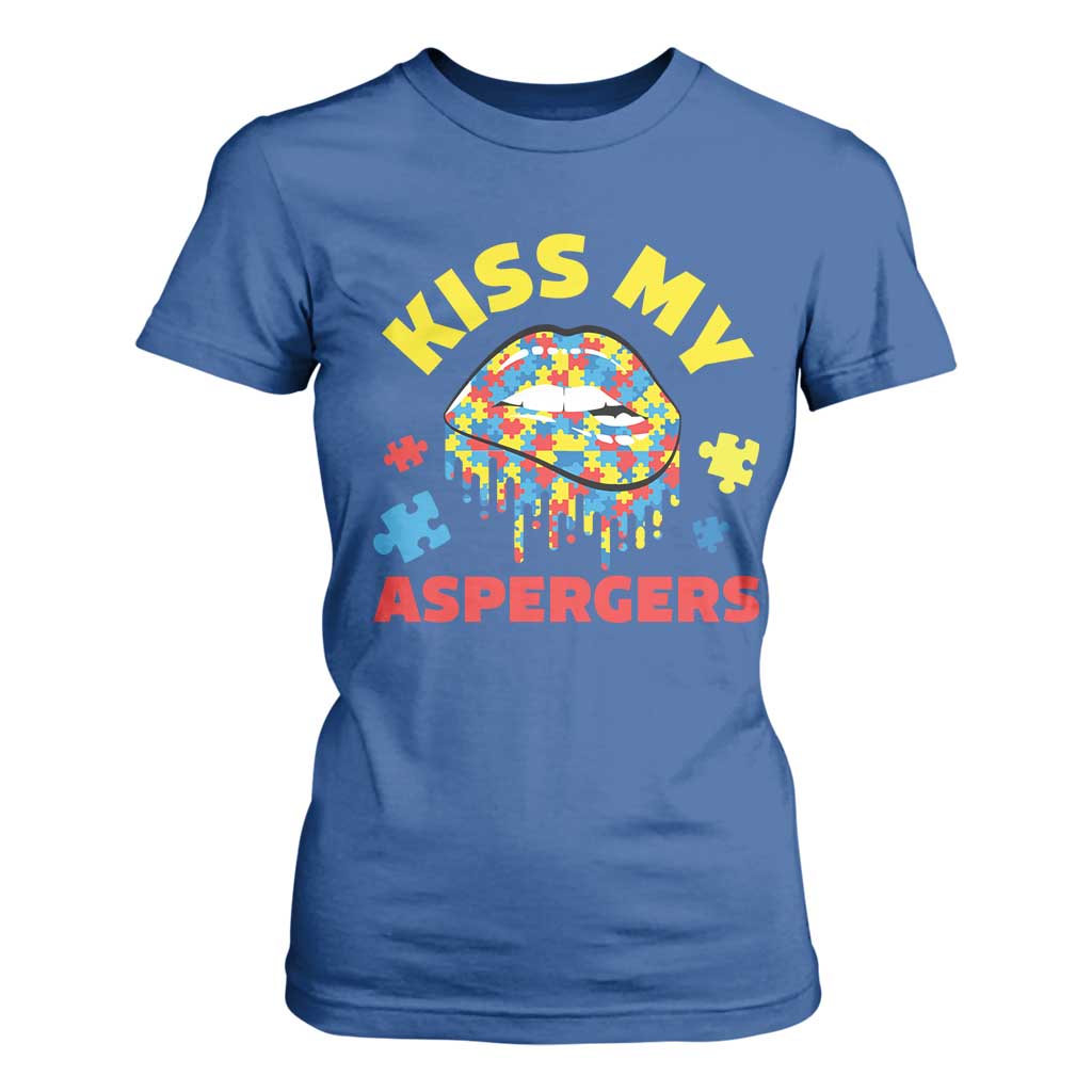 Funny Kiss My Aspergers T Shirt For Women Asperger Syndrome Autism Support Puzzle Lips