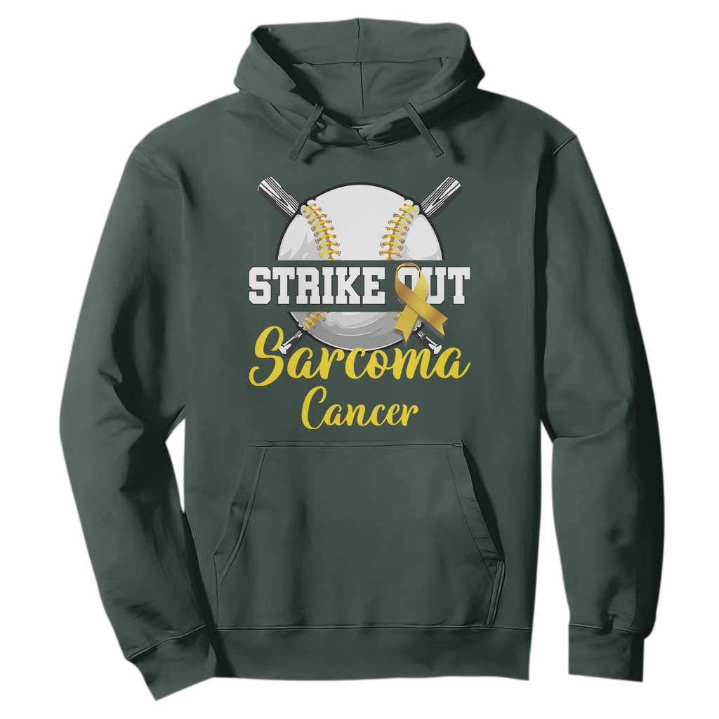 Strike Out Sarcoma Cancer Hoodie Baseball Fight Support Yellow Ribbon