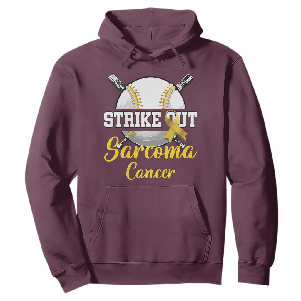 Strike Out Sarcoma Cancer Hoodie Baseball Fight Support Yellow Ribbon